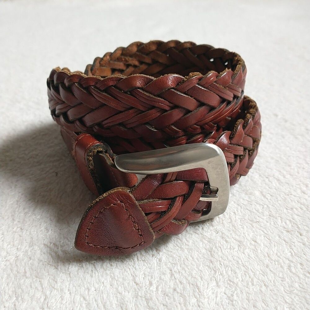 Belt Unisex M Genuine Leather Braided Brown Guatemala 37" Long Fits Up To ~32"